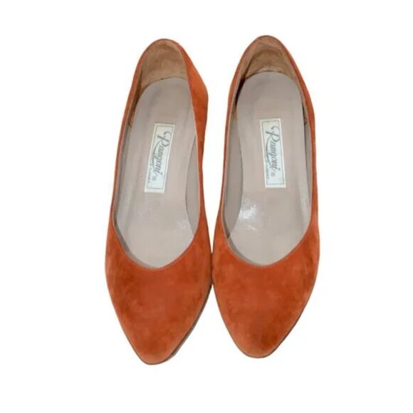 Vintage Italian Suede Leather Copper Rust Burnt Orange Pumps Cone Heels Pumps 7 - Picture 3 of 9